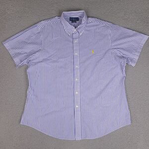 Vintage Ralph Lauren Shirt Mens XXL‎ Blue White Striped Custom Fit Button Up